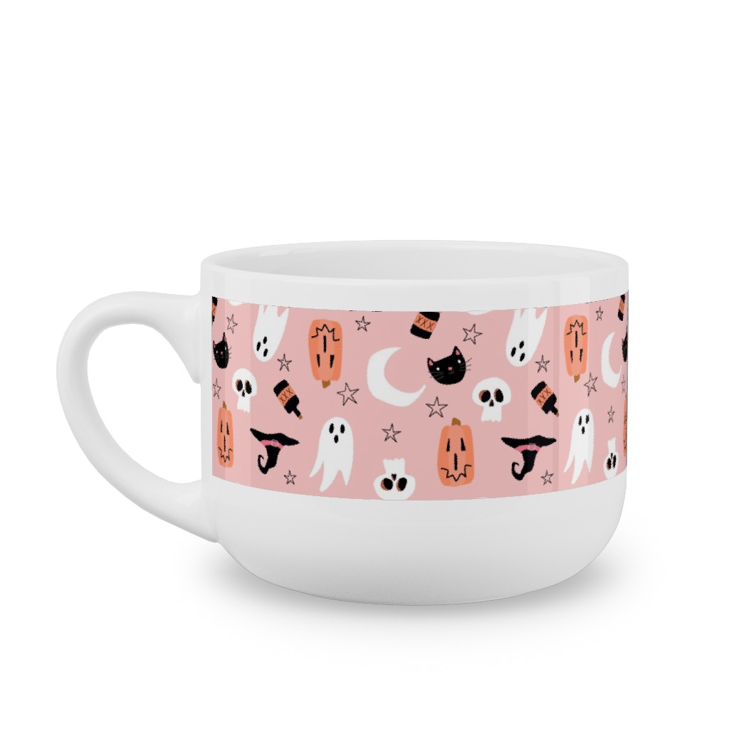 Sweet Halloween - Pumpkin, Witch, Ghost, & Cat - Pink Latte Mug, White,  , 25oz, Pink