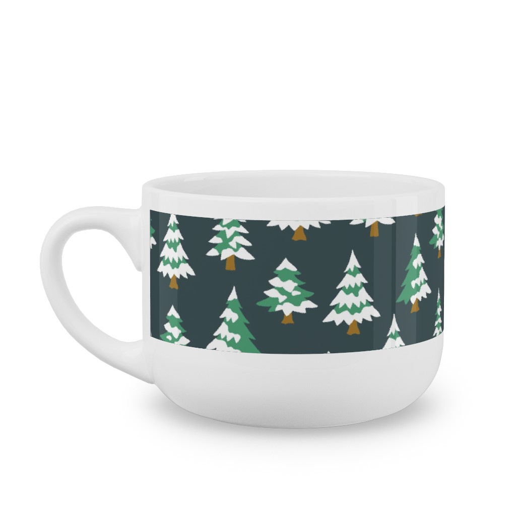Winter Village Trees With Snow - Dark Latte Mug, White,  , 25oz, Green