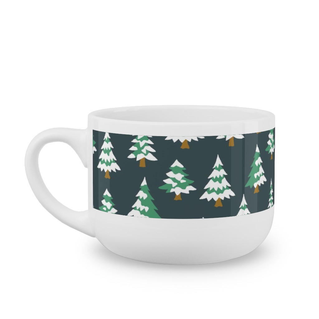 Winter Village Trees With Snow - Dark Latte Mug, White, , 25oz, Green, Classic Green