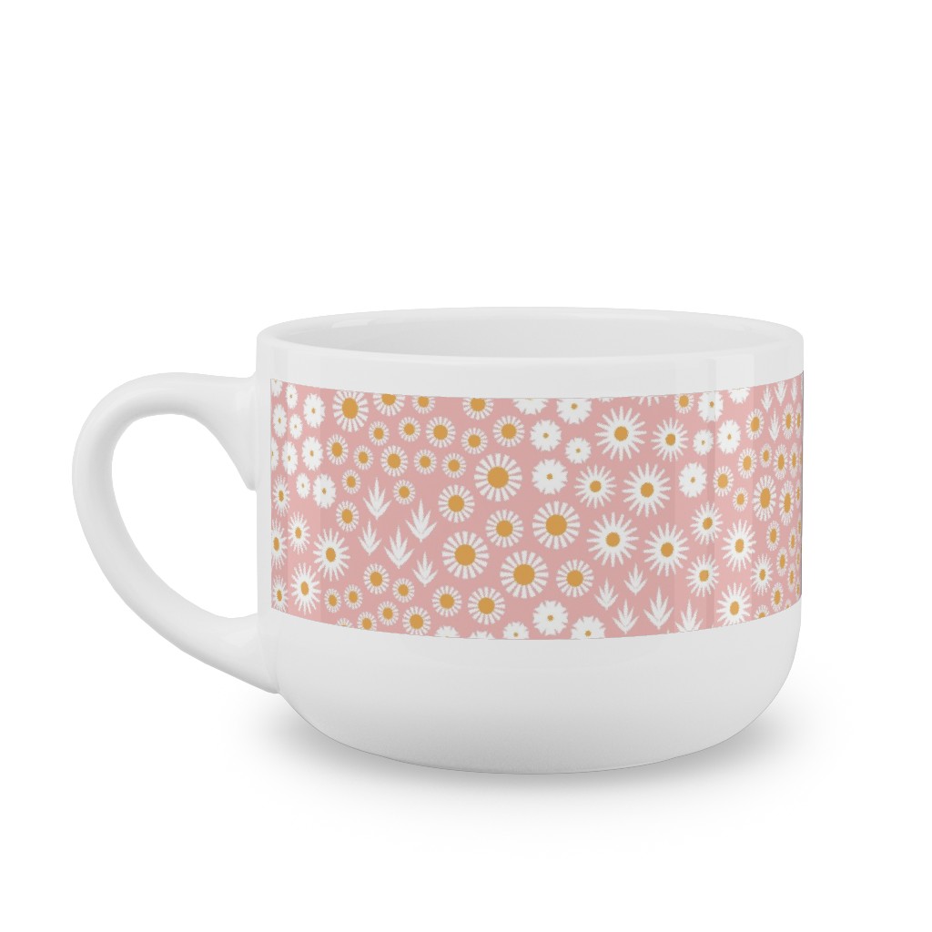 Ditsy Flowers - Pink Latte Mug, White,  , 25oz, Pink