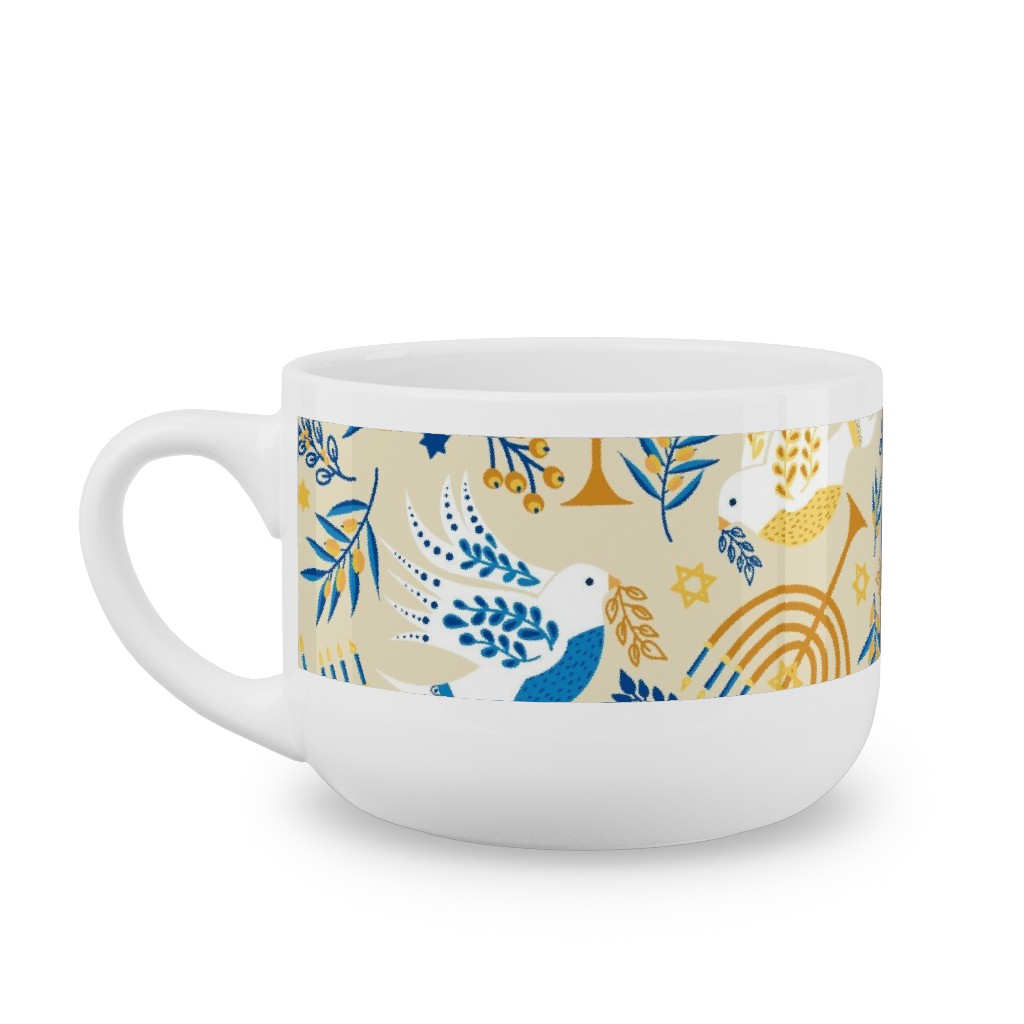 Hanukkah Birds Menorahs - Yellow Latte Mug, White, , 25oz, Yellow, Classic Yellow