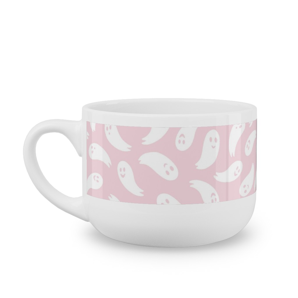 Happy Ghosts - Pink Latte Mug, White,  , 25oz, Pink