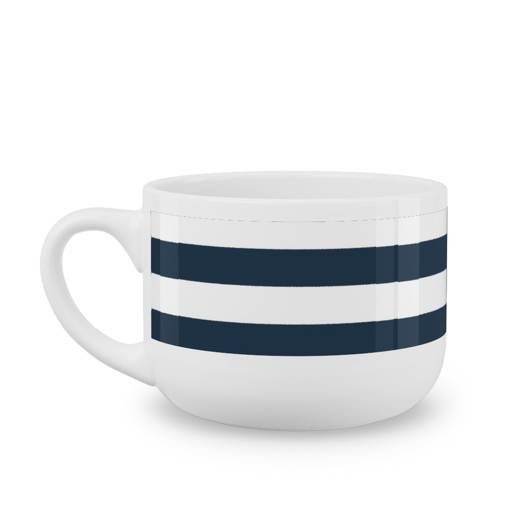 Simple Horizontal Stripe Latte Mug, White, , 25oz, Blue, Navy