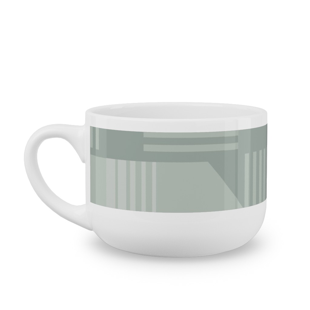 Ovals and Arrows - Neutral Sage Latte Mug, White,  , 25oz, Green