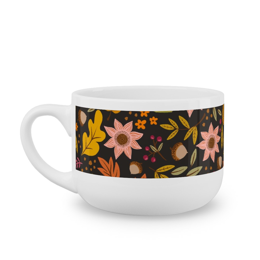 Autumn Floral - Dark Latte Mug, White,  , 25oz, Multicolor