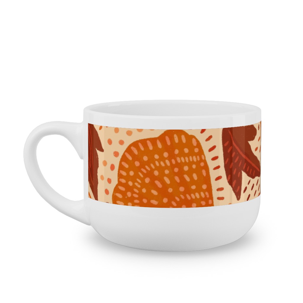 Autumn Mushrooms and Fallen Leaves Latte Mug, White, , 25oz, Orange, Orange