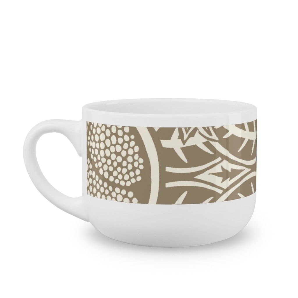 Pomegranate Block Print - Neutral Latte Mug, White, , 25oz, Brown, Brown