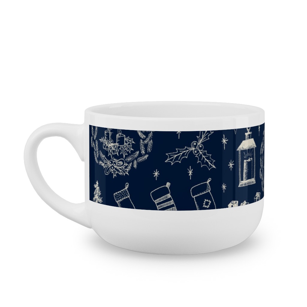 Christmas Toile - Starry Night Latte Mug, White,  , 25oz, Blue