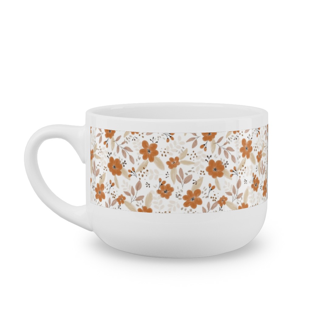Fall Floral Latte Mug, White, , 25oz, Orange, Antique White