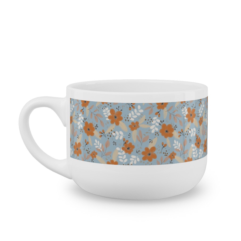 Fall Floral Latte Mug, White,  , 25oz, Blue