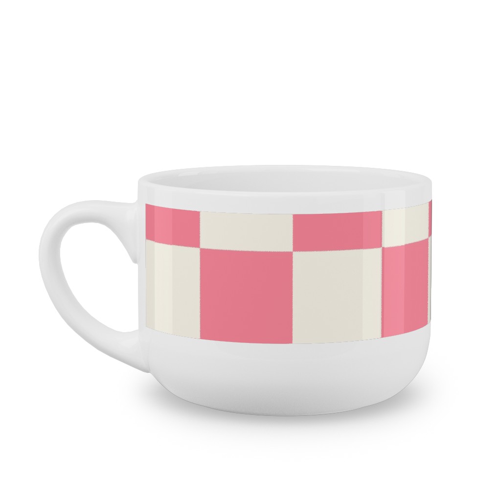 Checkered Pattern - Pink Latte Mug, White, , 25oz, Pink, Bright Pink
