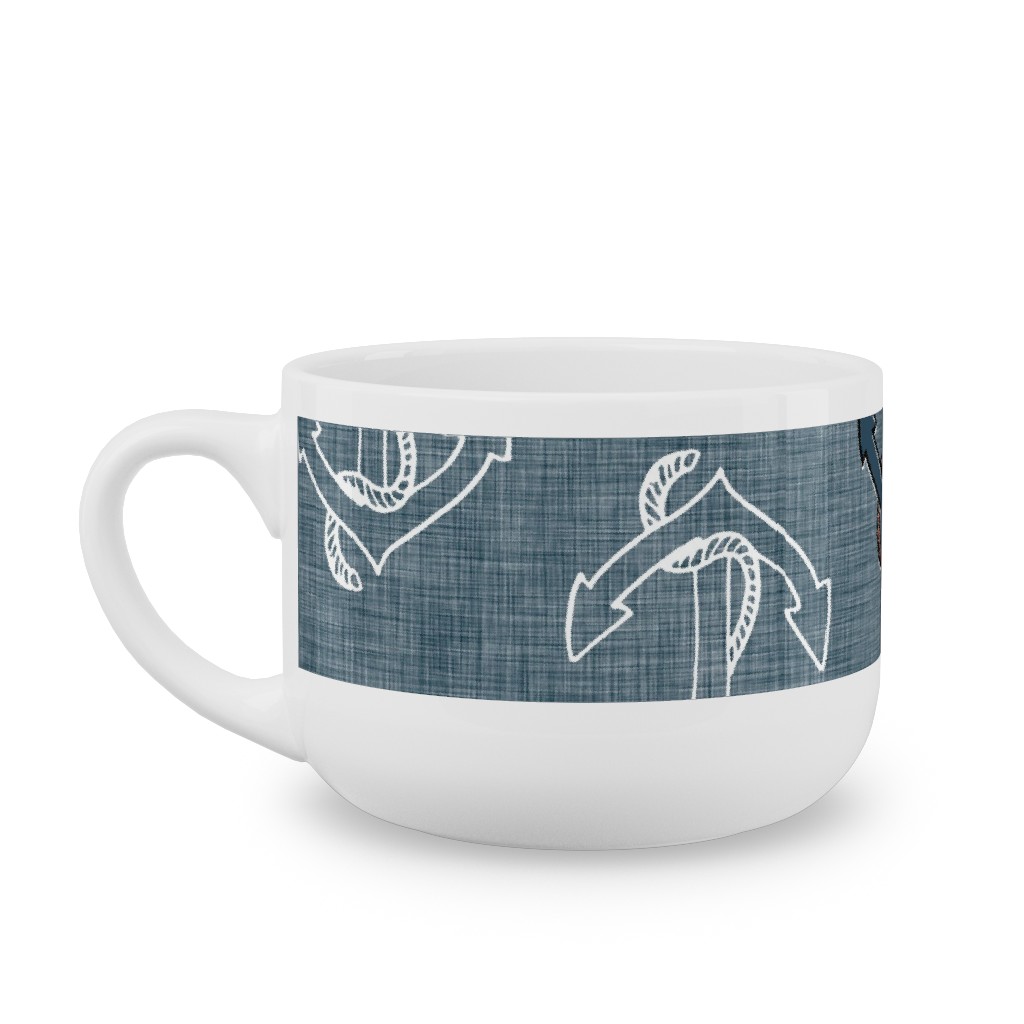Anchors Away - Textured Blue Latte Mug, White,  , 25oz, Blue