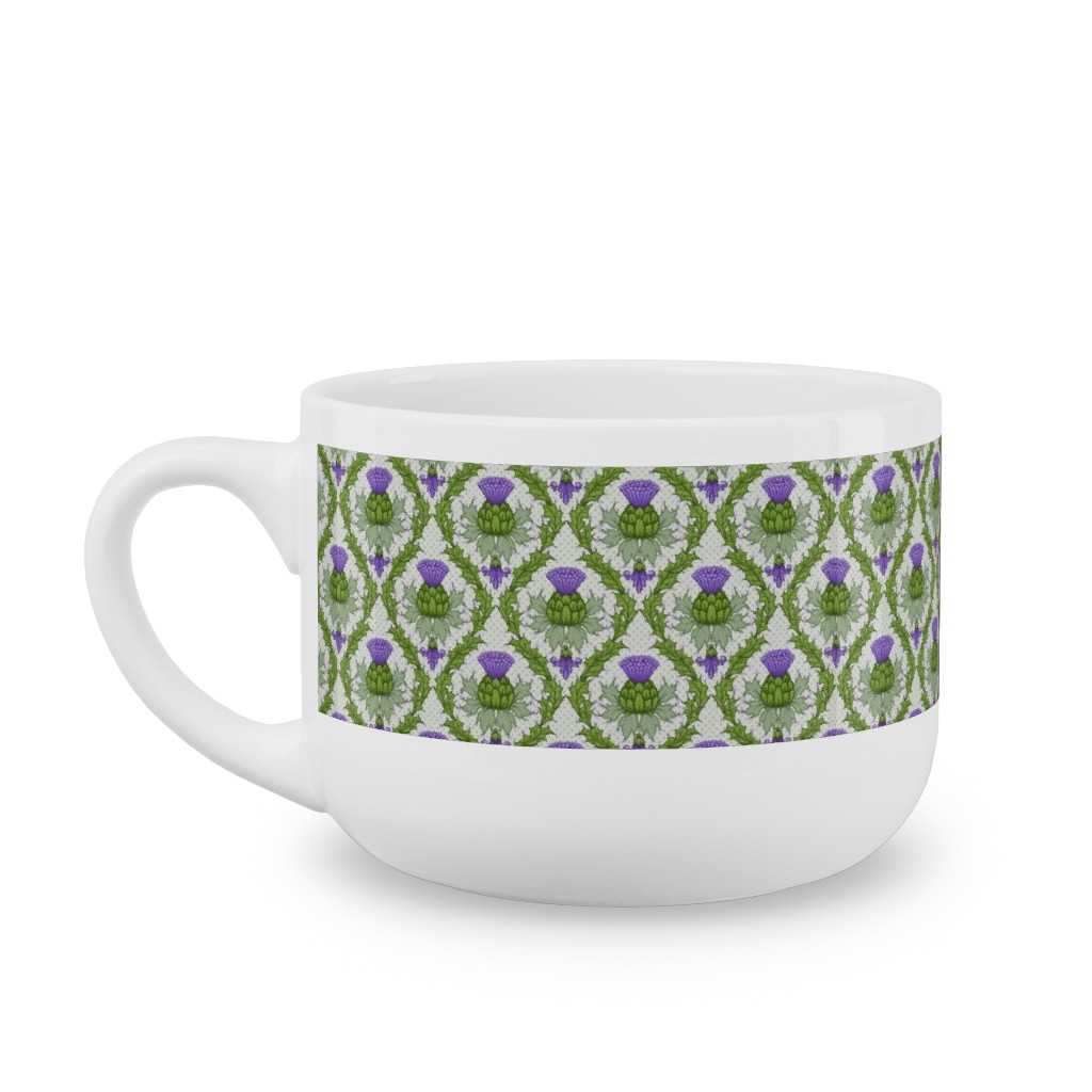 Thistle Damask - Green Latte Mug, White, , 25oz, Green, Classic Green