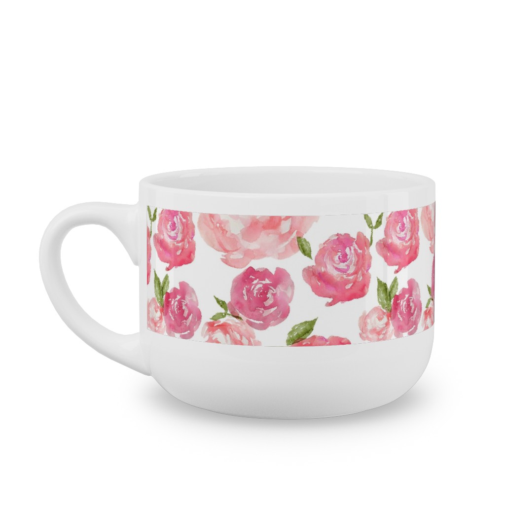 Watercolor Floral - Pink Latte Mug, White,  , 25oz, Pink