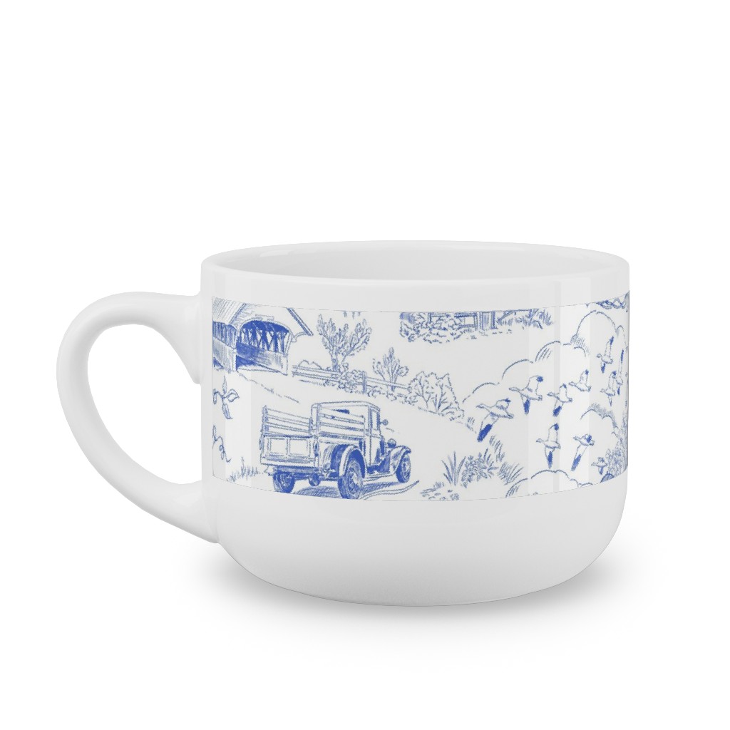 Country Living Toile - Blue Latte Mug, White,  , 25oz, Blue