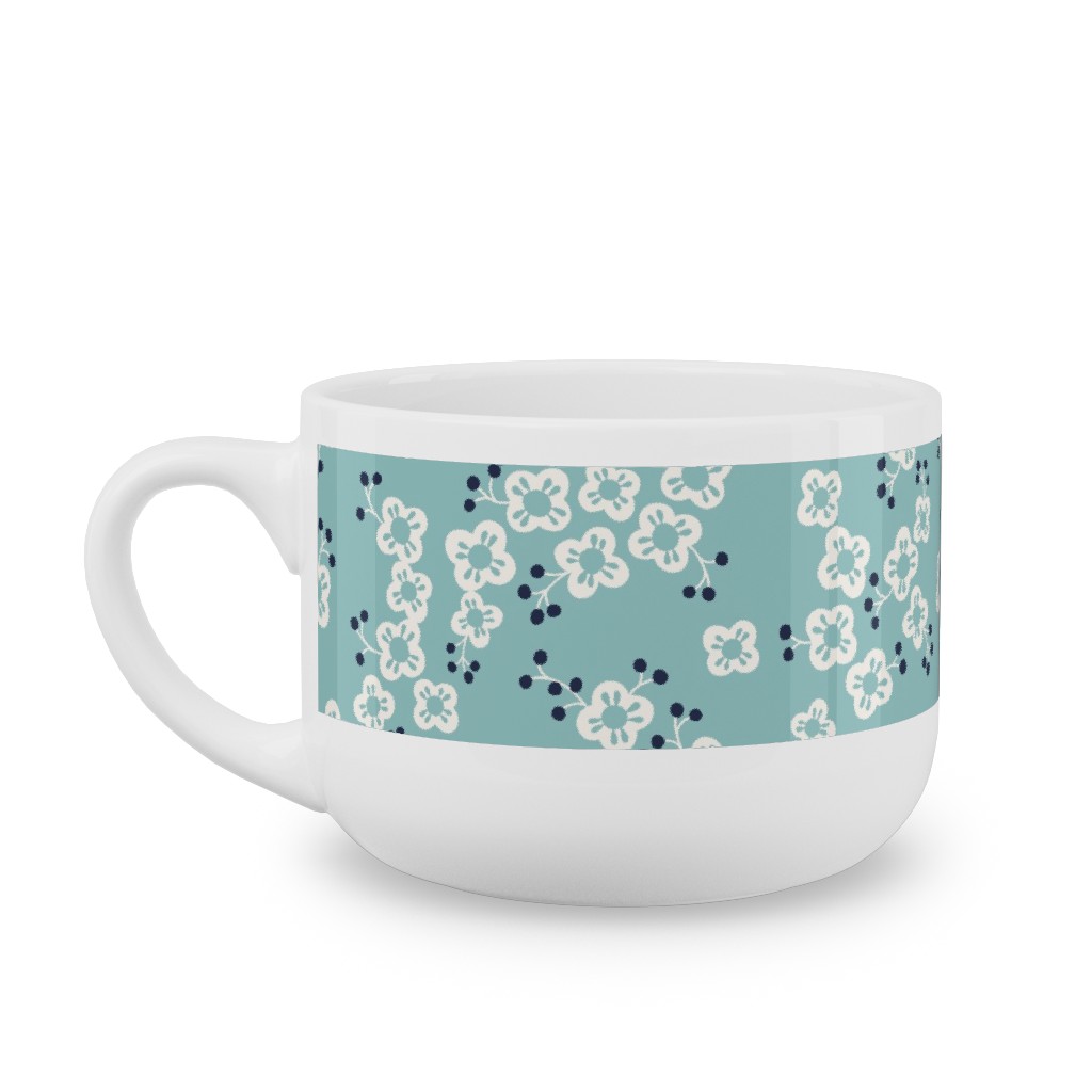 Japanese Blossom - Blue Latte Mug, White,  , 25oz, Blue
