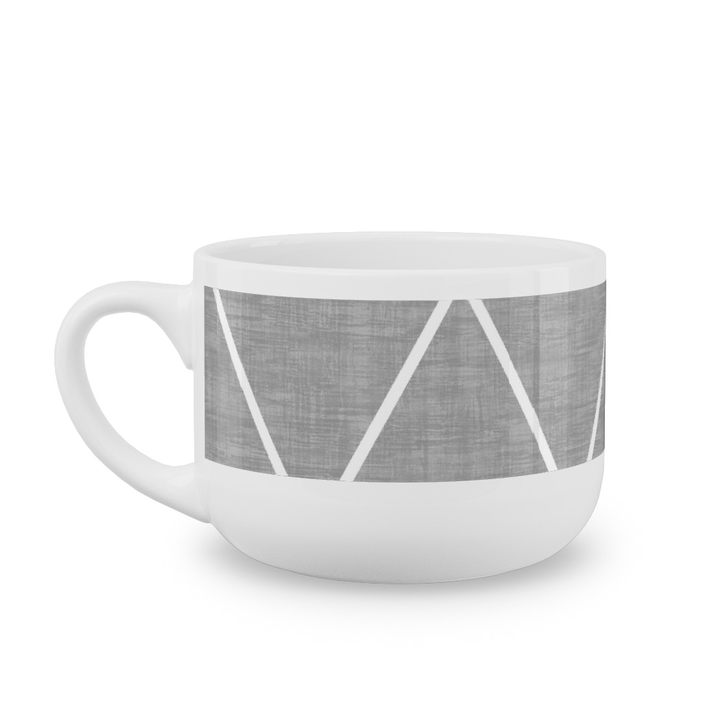 Geometric Grid - Gray Latte Mug, White,  , 25oz, Gray