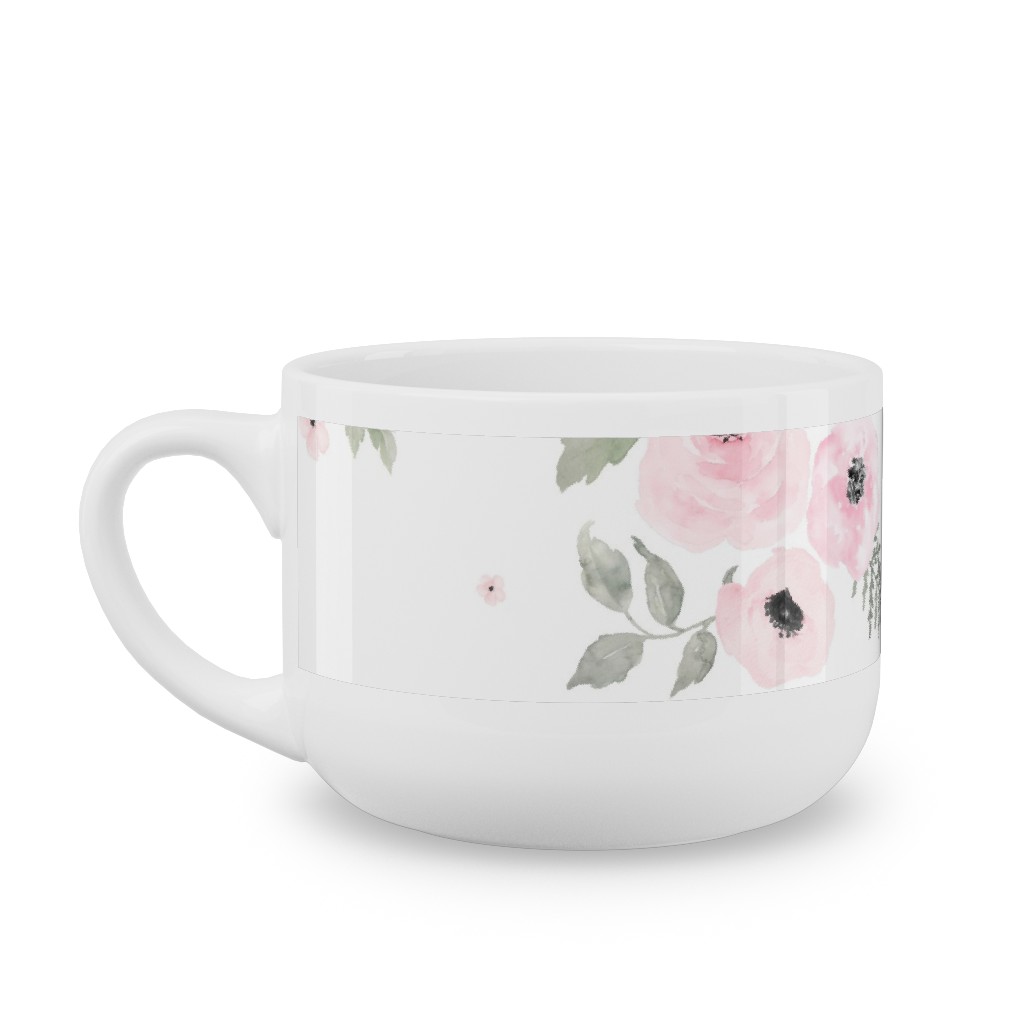 Sweet Blush Roses - Pink Latte Mug, White,  , 25oz, Pink