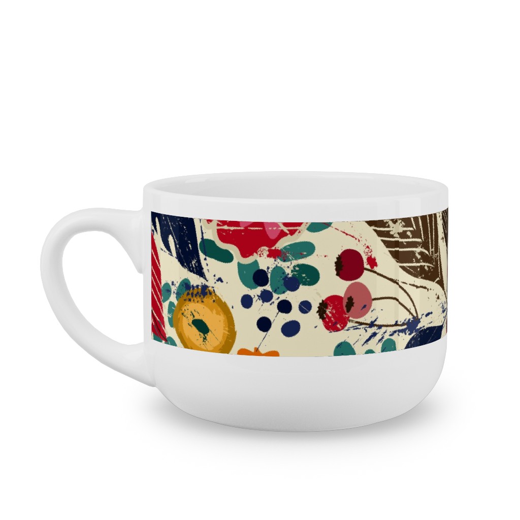 Botanical Block Print Latte Mug, White,  , 25oz, Multicolor