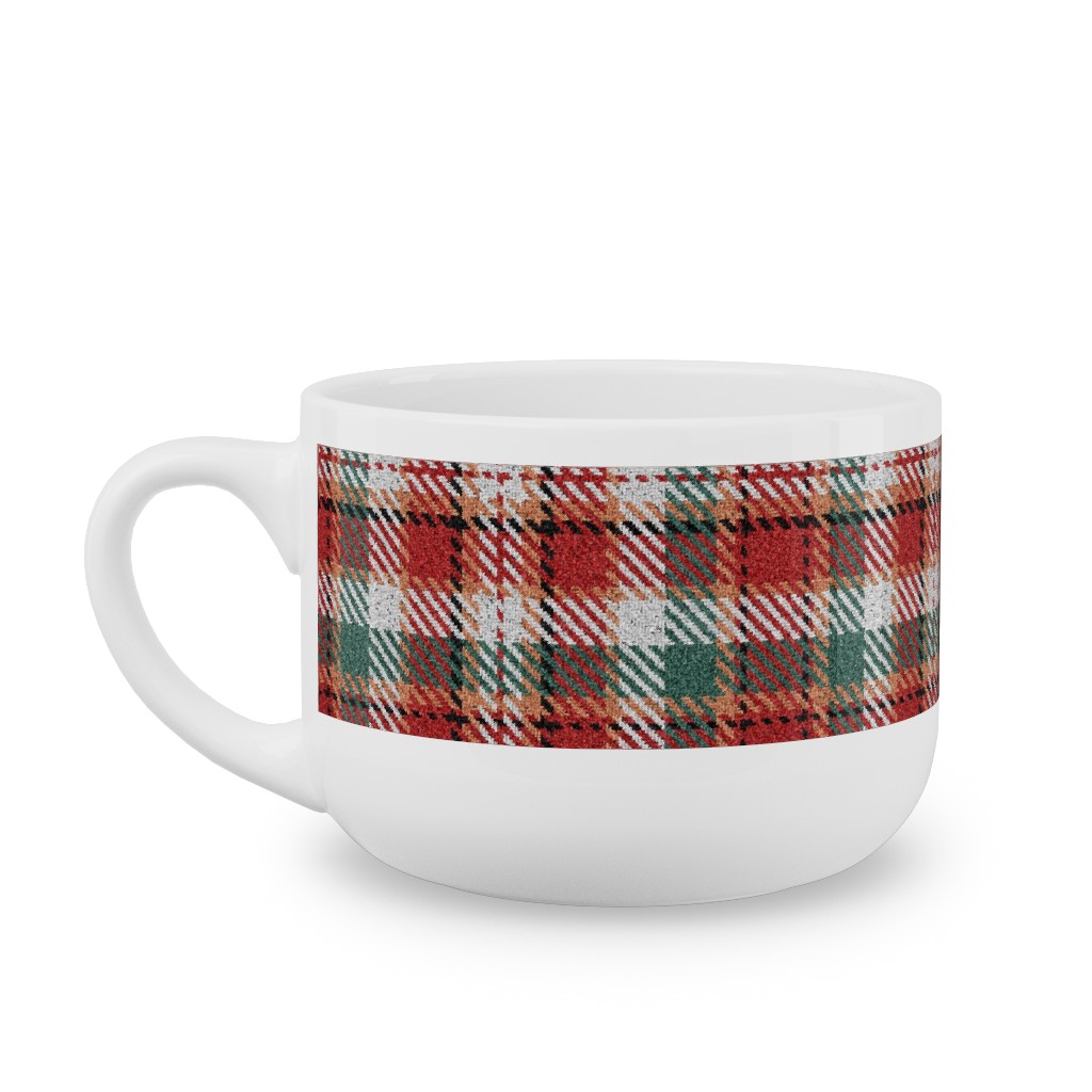 Fuzzy Look Christmas Plaid - Red and Green Latte Mug, White,  , 25oz, Red