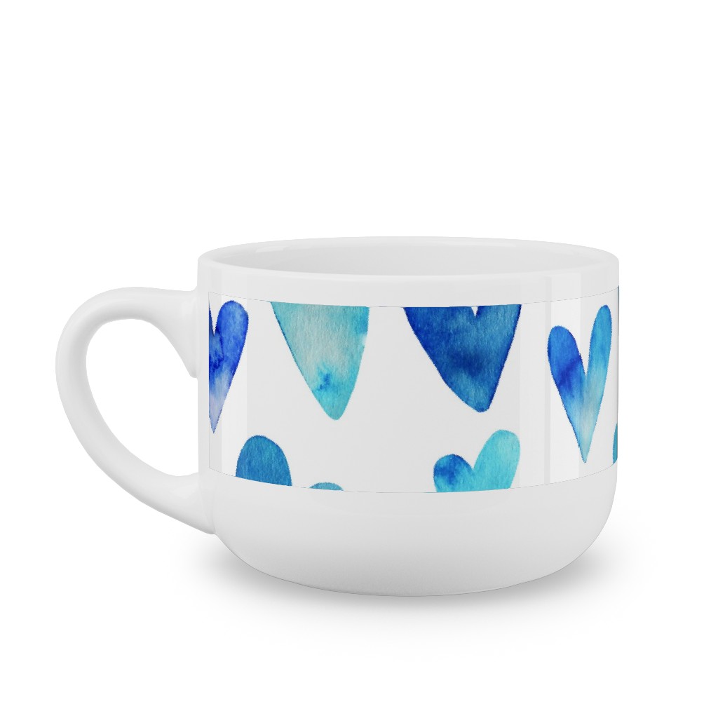 Blue Ombre Hearts - Blue Latte Mug, White,  , 25oz, Blue