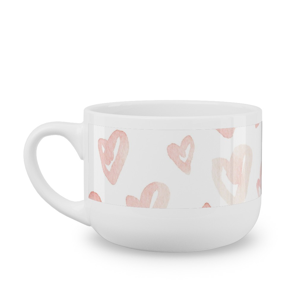 Pale Pink Hearts - Pink Latte Mug, White,  , 25oz, Pink