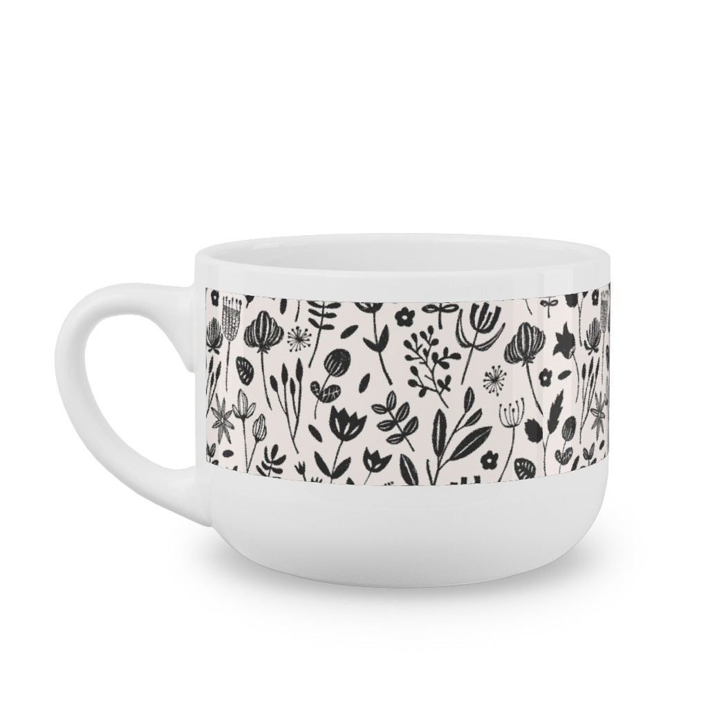 Folk Botanical Print - Neutral Latte Mug, White, , 25oz, Beige, Pearl