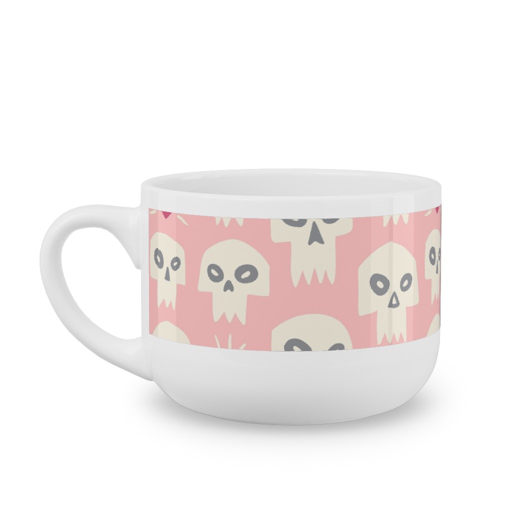 Skulls With Hearts - Pink Latte Mug, White, , 25oz, Pink, Bright Pink