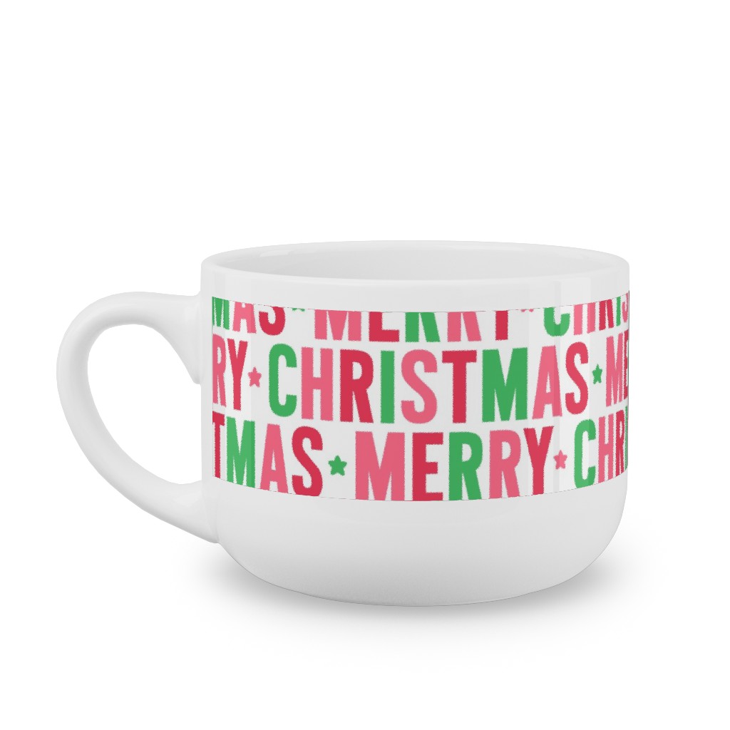 Merry Christmas Uppercase - Green, Pink, Red Latte Mug, White,  , 25oz, Multicolor