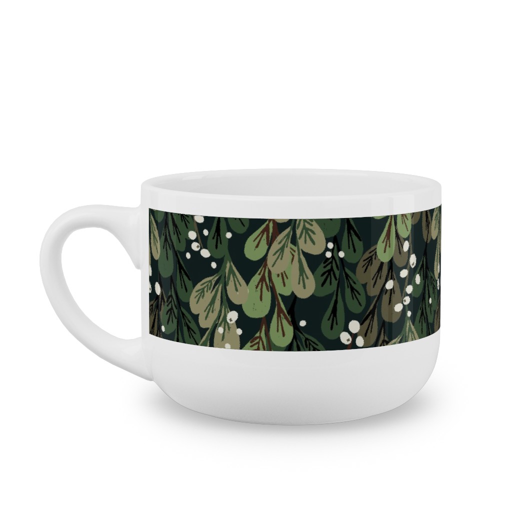 Mistletoe - Green Latte Mug, White,  , 25oz, Green