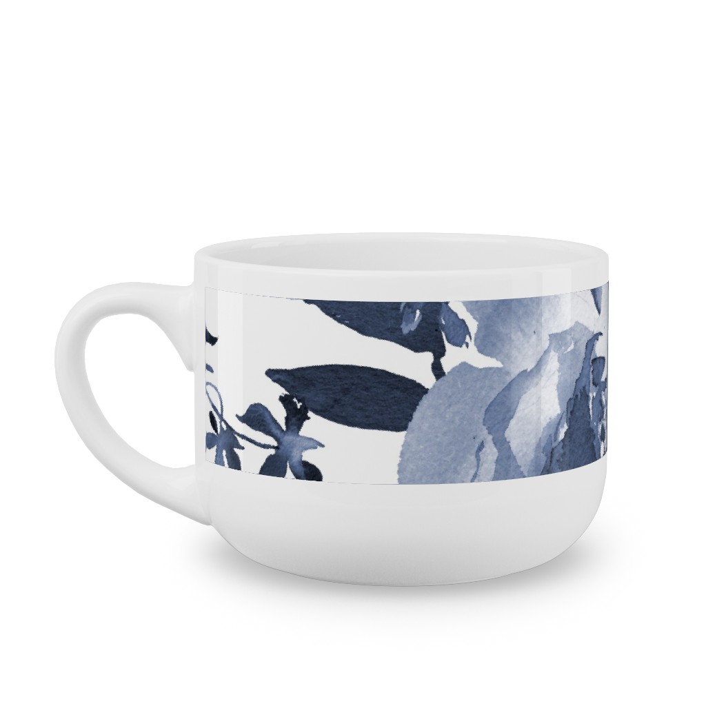Blue and White Florals - Indigo Latte Mug, White,  , 25oz, Blue