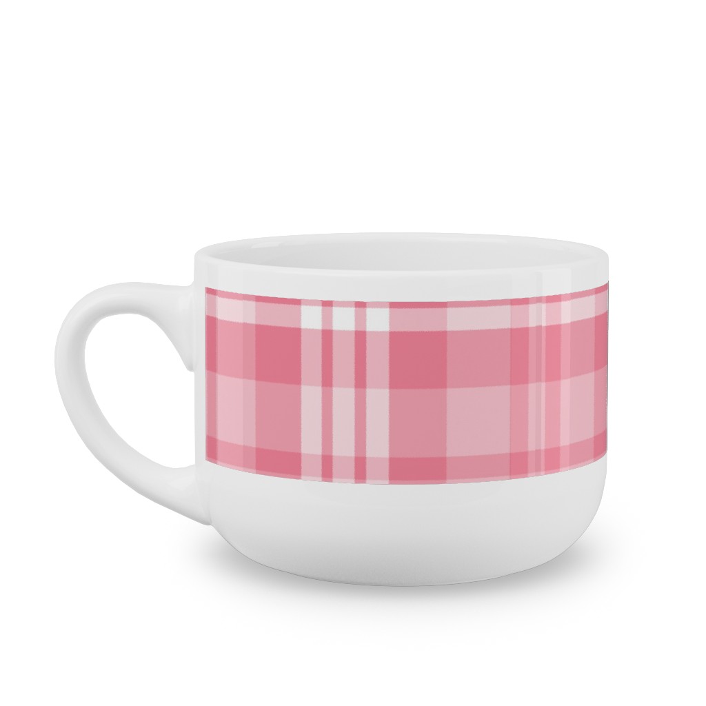 Plaid Pattern Latte Mug, White,  , 25oz, Pink