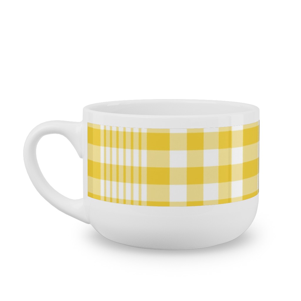 Plaid Pattern Latte Mug, White,  , 25oz, Yellow