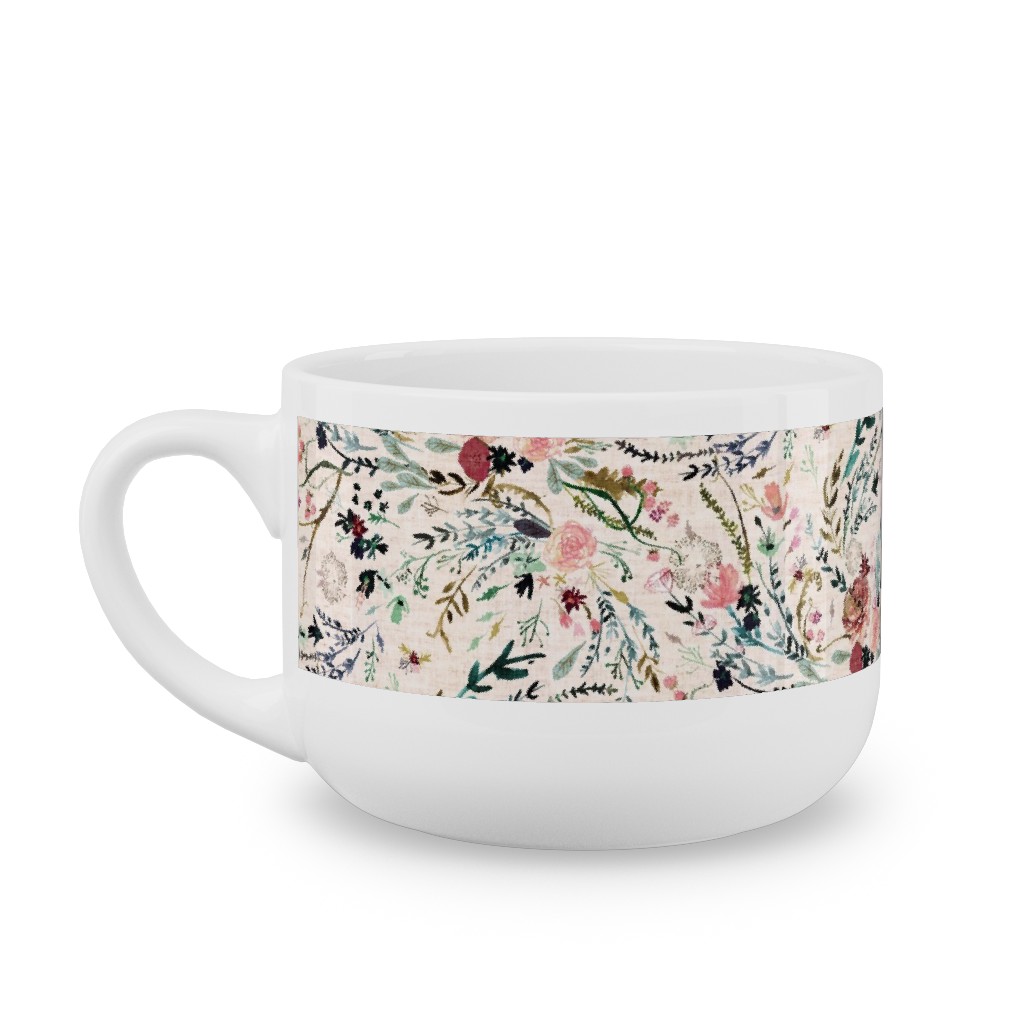 Fable Floral - Blush Latte Mug, White,  , 25oz, Multicolor