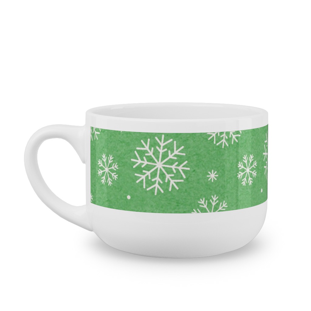 Snowflakes on Mottled Green Latte Mug, White,  , 25oz, Green