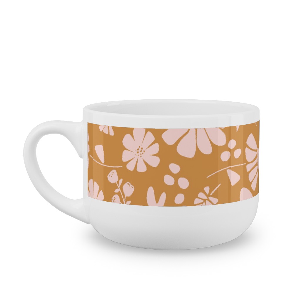 Jungle Floral - Orange and Pink Latte Mug, White,  , 25oz, Orange