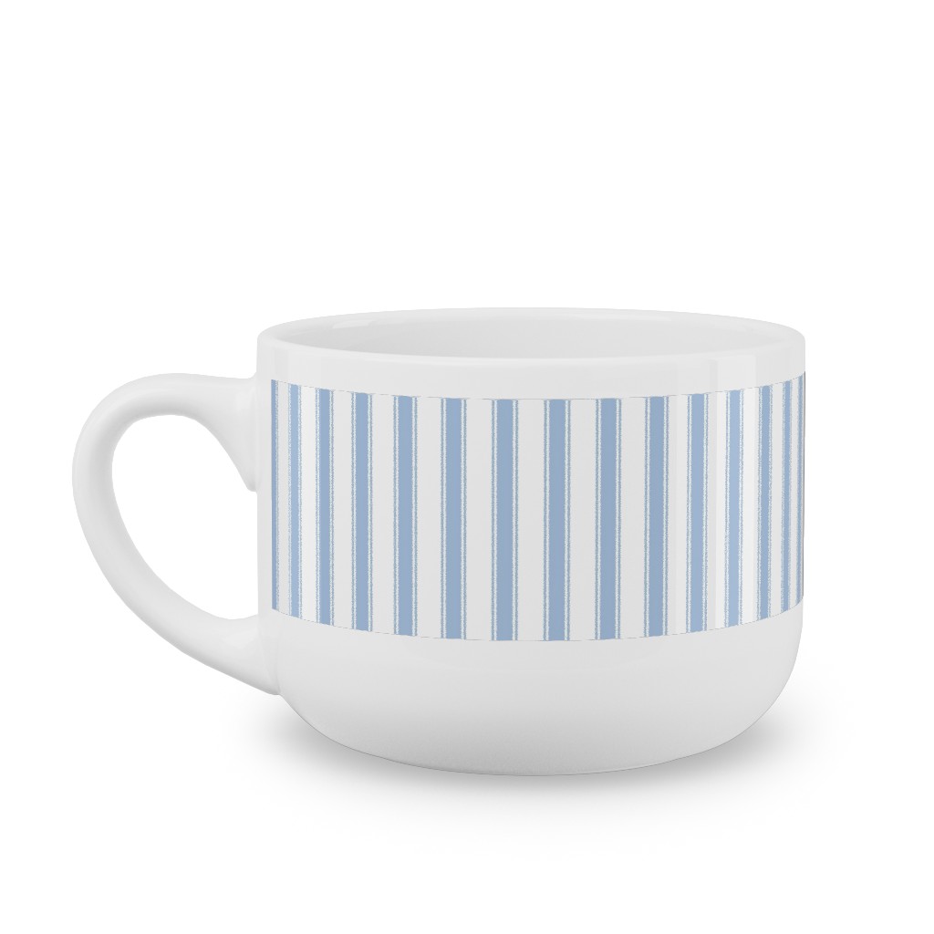 Cedar Lake Cottage Ticking Stripe - Blue Latte Mug, White,  , 25oz, Blue