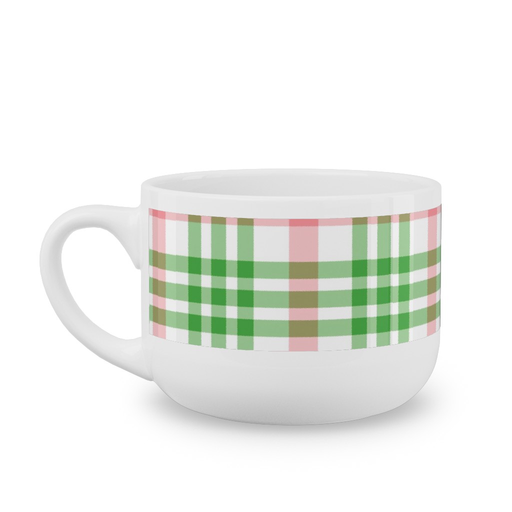 Pink, Green, and White Plaid Latte Mug, White,  , 25oz, Green