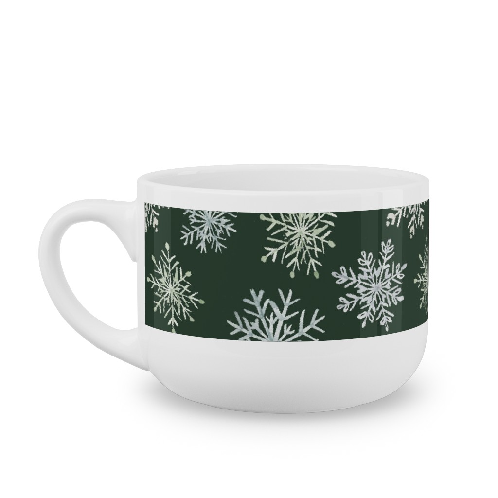 Lace Snowflakes on Hunter Green Latte Mug, White,  , 25oz, Green