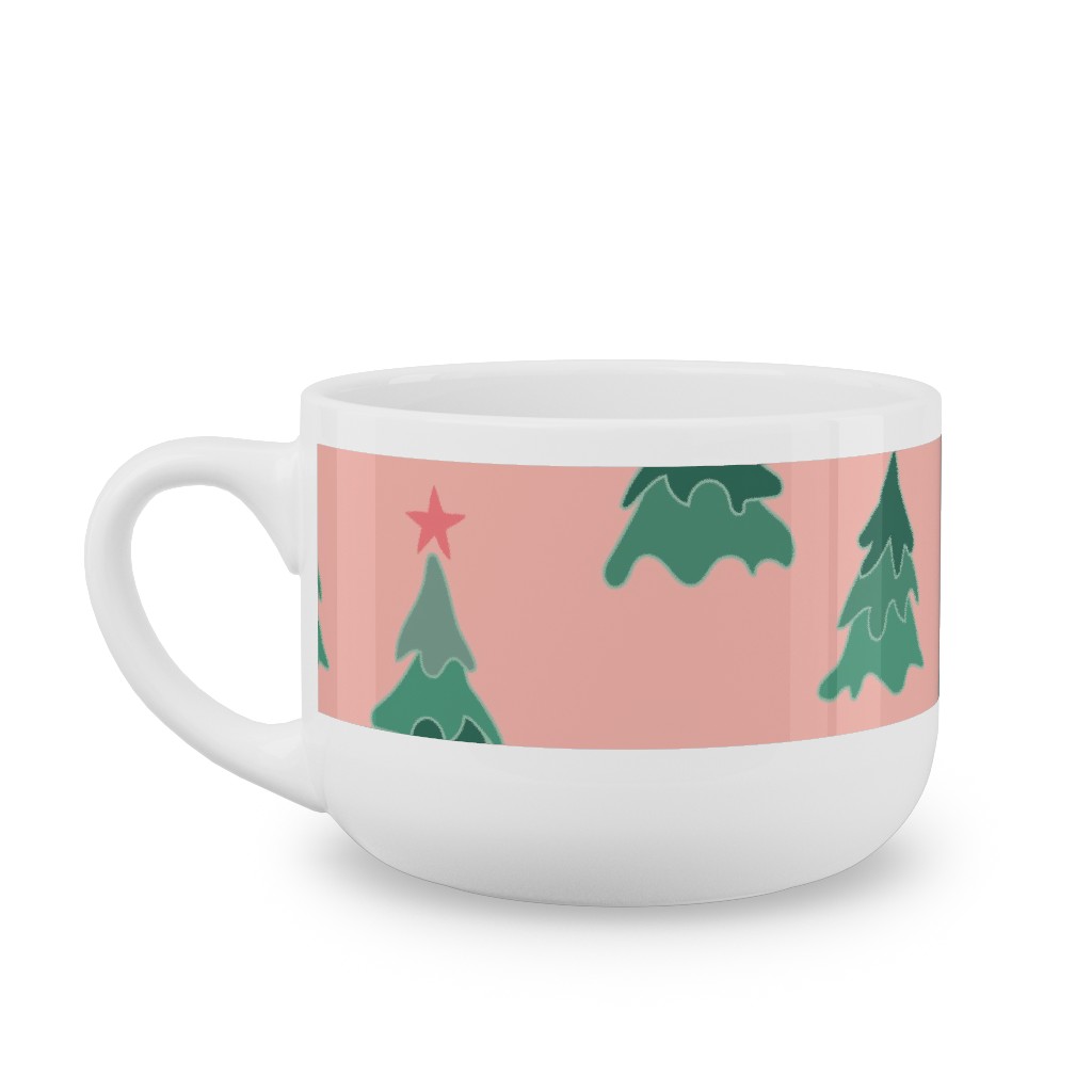 Modern Christmas Trees Latte Mug, White,  , 25oz, Pink