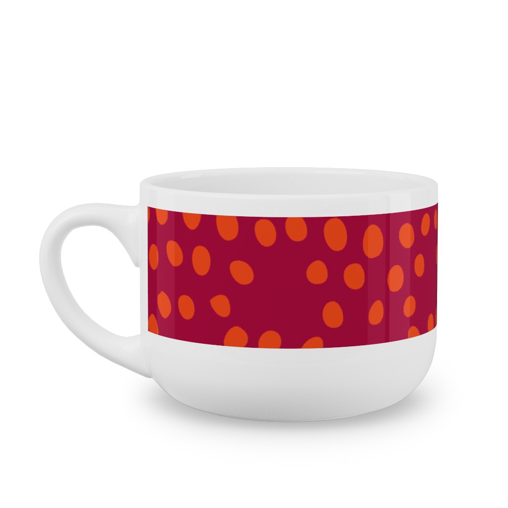 Hexagon Dots - Red and Orange Latte Mug, White,  , 25oz, Red