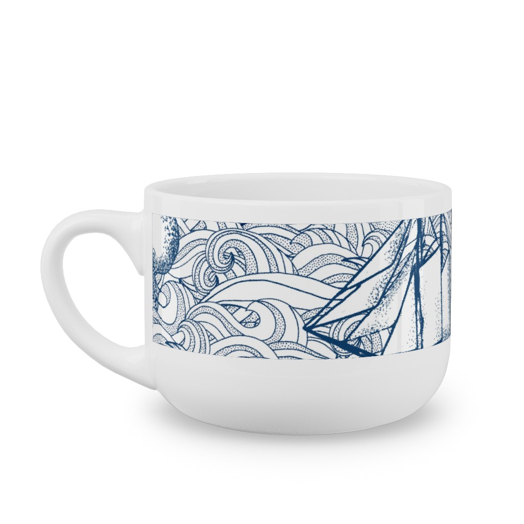 Vintage Nautical Journey Latte Mug, White,  , 25oz, Blue