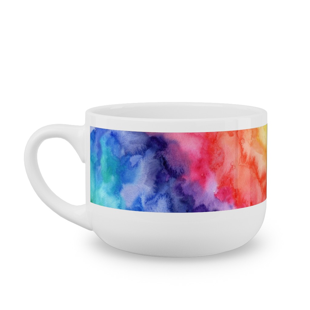 Rainbow Watercolor Wash Latte Mug, White,  , 25oz, Multicolor