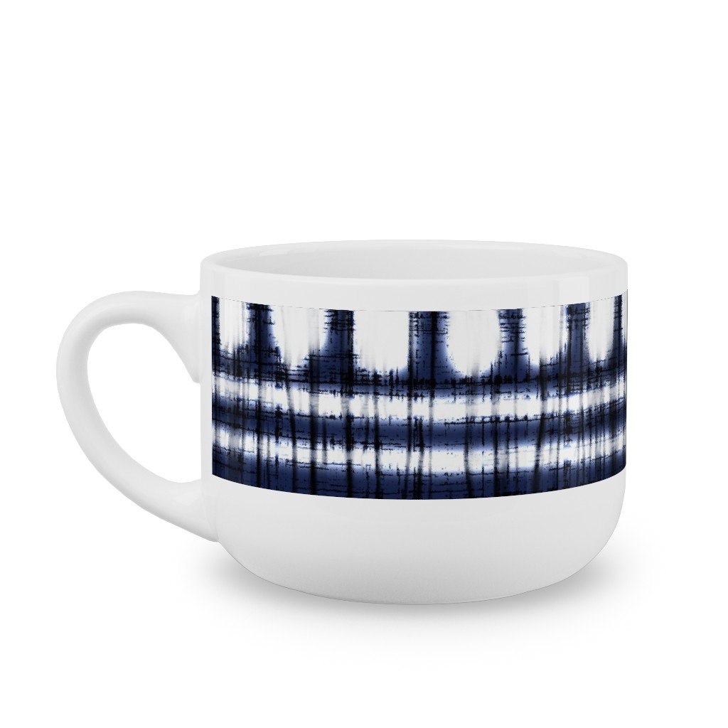 Shibori - Organic and Loose Lines and Dots Latte Mug, White, , 25oz, Blue, True Blue