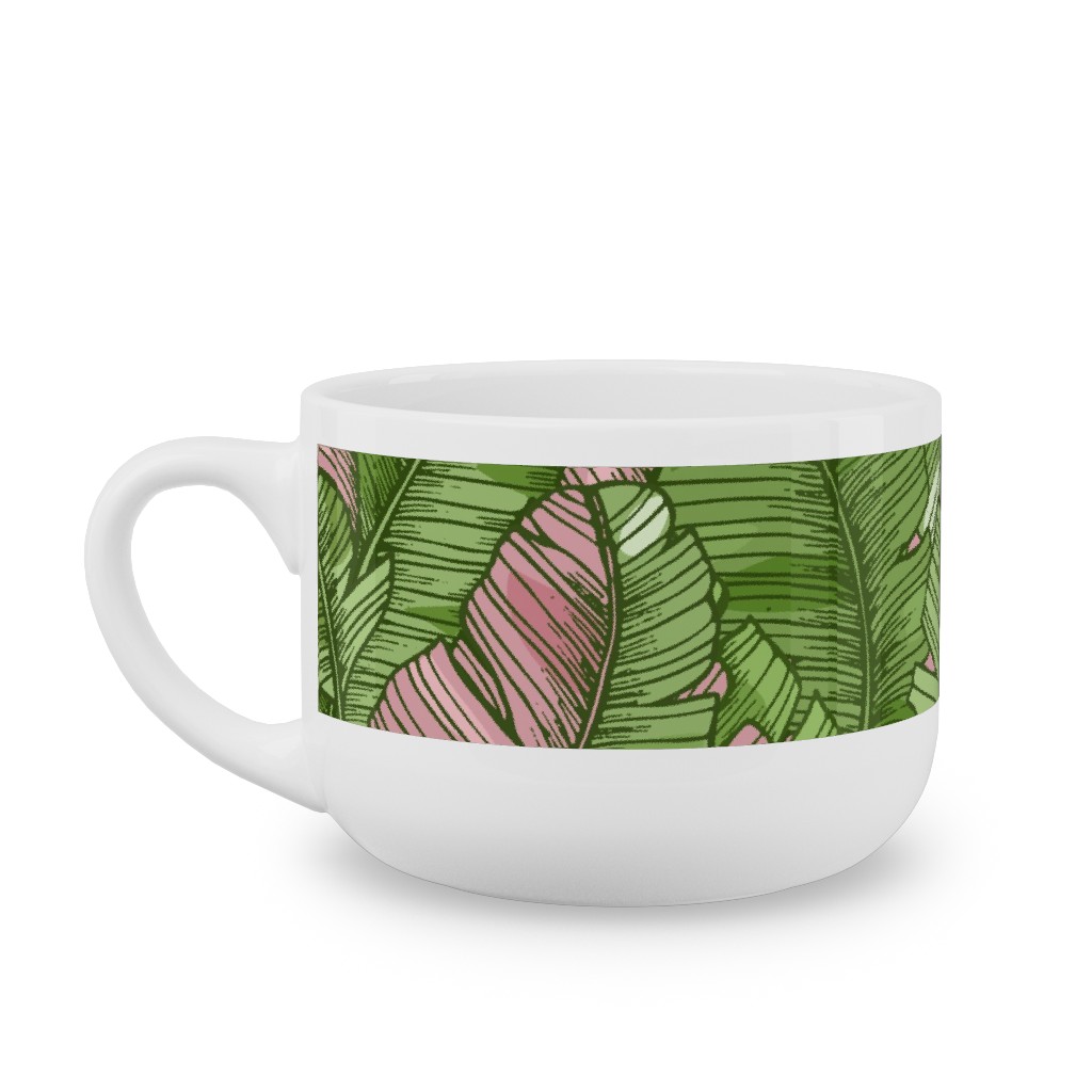 Banana Leaf - Pink Latte Mug, White,  , 25oz, Green