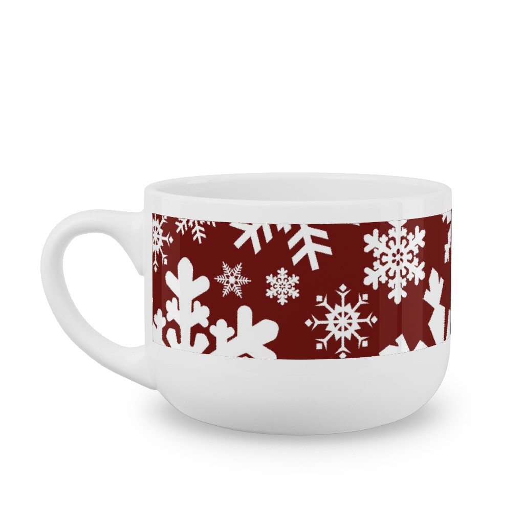 Christmas White Snowflakes on Red Background Latte Mug, White,  , 25oz, Red