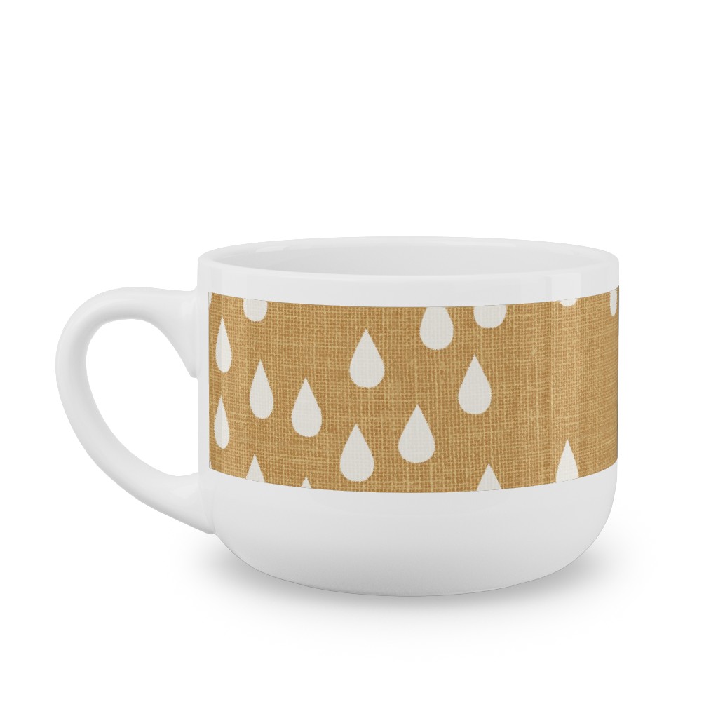 Scattered Rain Drops - Mustard Yellow Latte Mug, White,  , 25oz, Yellow