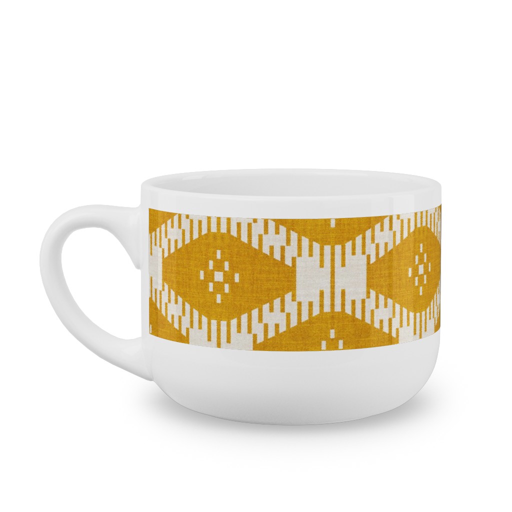 Stella Ikat - Yellow Latte Mug, White,  , 25oz, Yellow