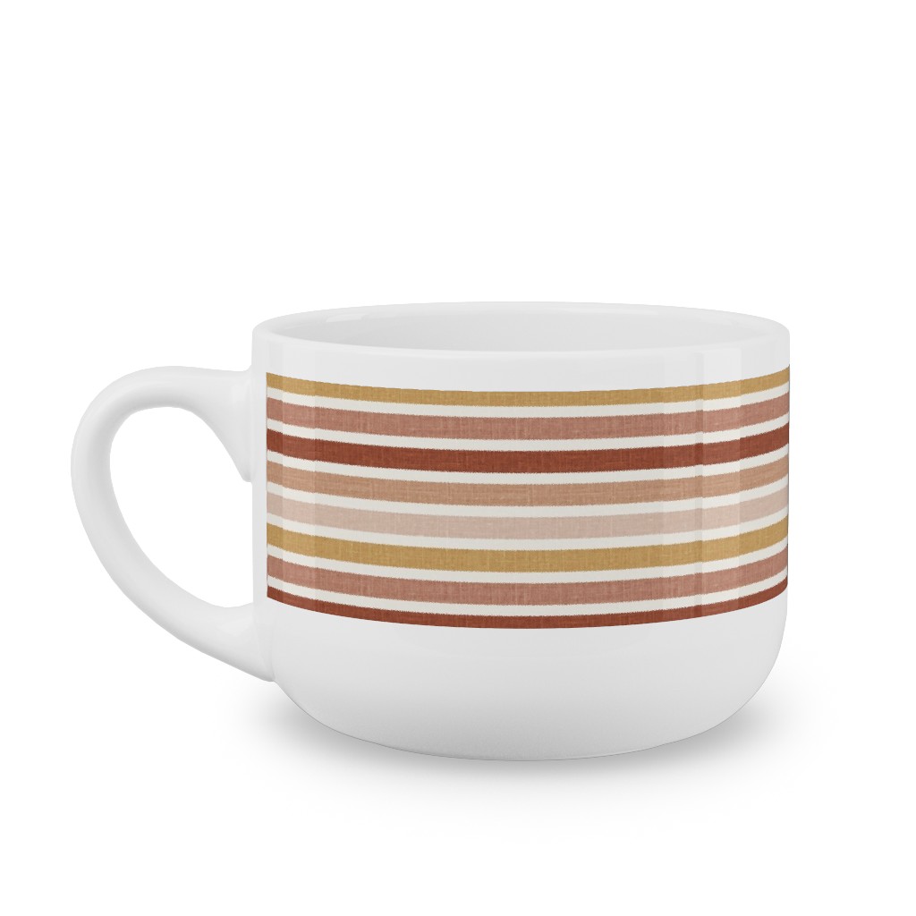Horizontal Earth Colours Stripes - Red Pink Mustard Toffee Latte Mug, White,  , 25oz, Pink