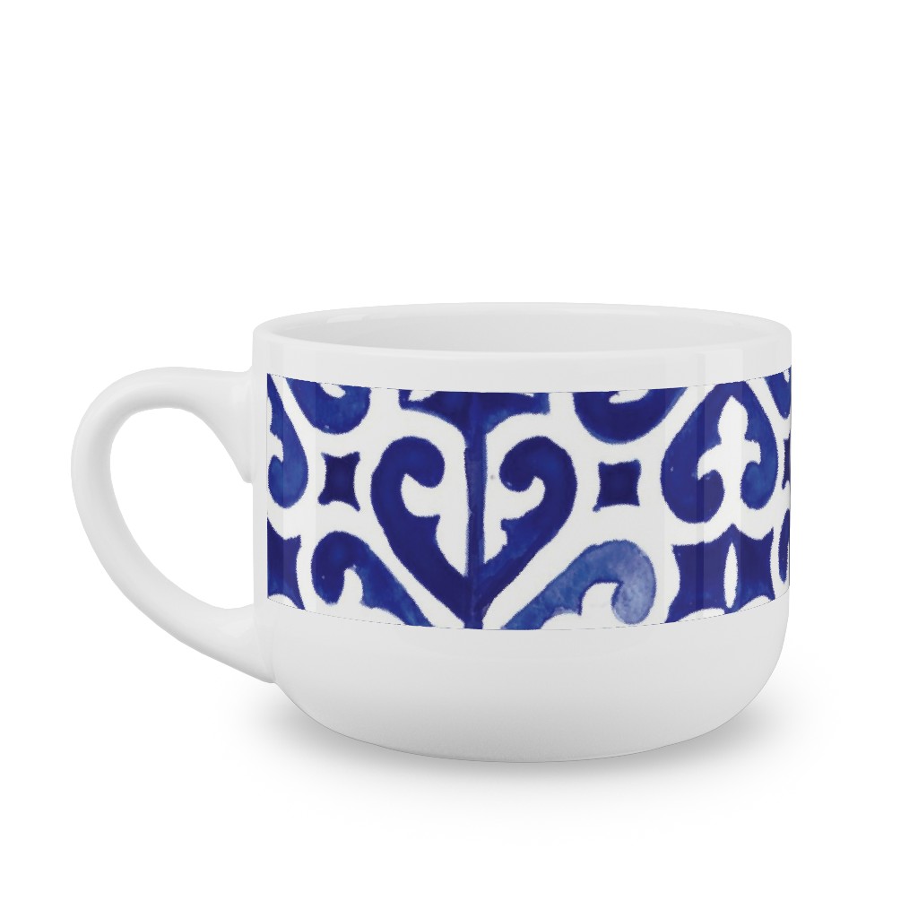 Lisbon Tiles Watercolor - Blue Latte Mug, White,  , 25oz, Blue
